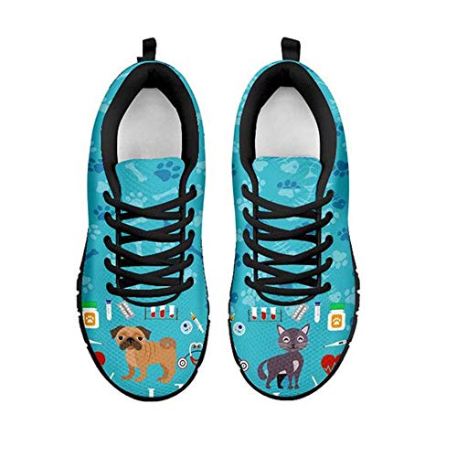 Showudesigns Damen Sportschuhe Laufschuhe Turnschuhe Sneakers Walking Schuhe für Outdoor Fitnessschuhe Joggingschuhe EU39, Kawaii Hunde und Katzen Drucke Blau von Showudesigns