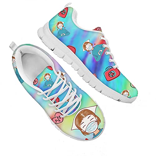 Showudesigns Damen-Straßenlaufschuhe Nurse Shoes Krankenschwestern Tragen Masken Pattern Schuhe Damen Sneaker Sportschuhe Leichte Laufschuhe Running Gym Freizeitschuhe, 42 EU Bunt von Showudesigns
