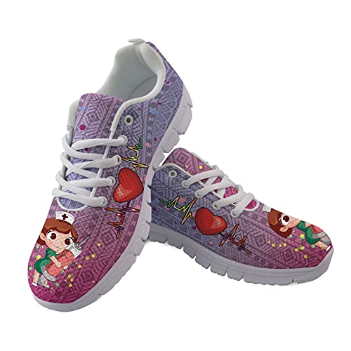 Showudesigns Damen Turnschuhe Krankenschwester Walkingschuhe Straßenlaufschuhe Schnürhalbschuhe Leichte Leisetreter Sneaker 37 Lila Pink Tribal Style Boho von Showudesigns