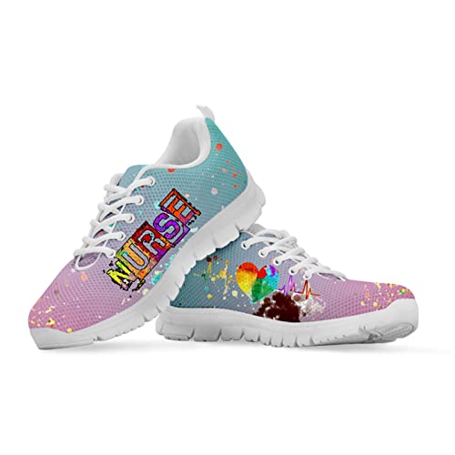 Showudesigns Damenschuhe Krankenschwester Turnschuhe für Damen Mädchen Sport Gym Walkingschuhe Outdoor Athletic Trainer 38 EU Regenbogenfarbe Aqua Pink von Showudesigns