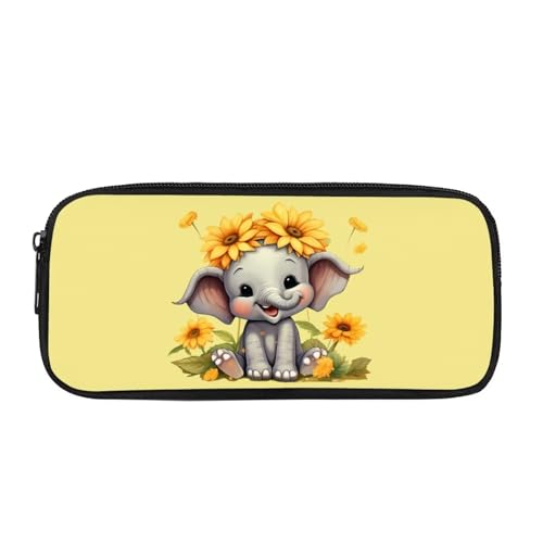 Showudesigns Einzigartiges Tier-Federmäppchen für Jungen, Kinder, Mädchen, Stifteetui, Schulbedarf, Ein Sonnenblumen-Elefant, M von Showudesigns