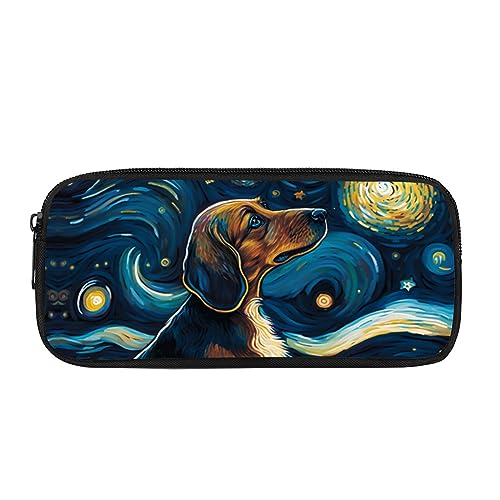 Showudesigns Federmäppchen für Hunde, Kinder, Jungen, Grundschule, Studenten, große Münztasche, Teenager, Van Gogh, Sternennacht, Dackelblau von Showudesigns