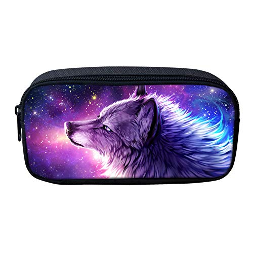 Showudesigns Federmäppchen für Kinder, violetter Wolf, Galaxie, Federmäppchen, Jungen, Mädchen, Schreibwaren, Organizer, Make-up-Tasche für Jugendliche, Erwachsene von Showudesigns