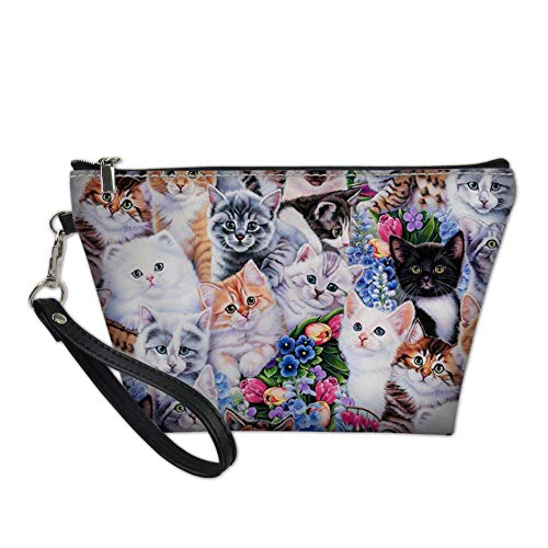 Showudesigns Kosmetiktasche mit Katzen-Motiv, für Frauen, Mädchen, Kinder, kleine Stifttasche, Geldbörse, Organizer, zum Aufhängen, Bürstenhalter, tragbar, PU-Leder von Showudesigns