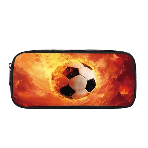 Showudesigns Fußball-Federmäppchen für Jungen, Kinder, Stiftebeutel, Reißverschluss, tragbare Aufbewahrungstasche, Büro-Organizer, Flamme, Fußball, Sekundärschulbedarf, Schreibwaren für Teenager von Showudesigns