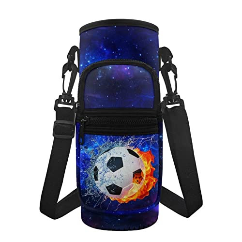 Showudesigns Galaxy Fußball-Wasserflaschenhalter für Herren und Jungen, Wasserflaschenträger, 473 ml, 479 ml, 680 ml, 907 ml, Wasserflaschenhülle mit Riemen, Wasserflaschentasche, Umhängetasche, von Showudesigns