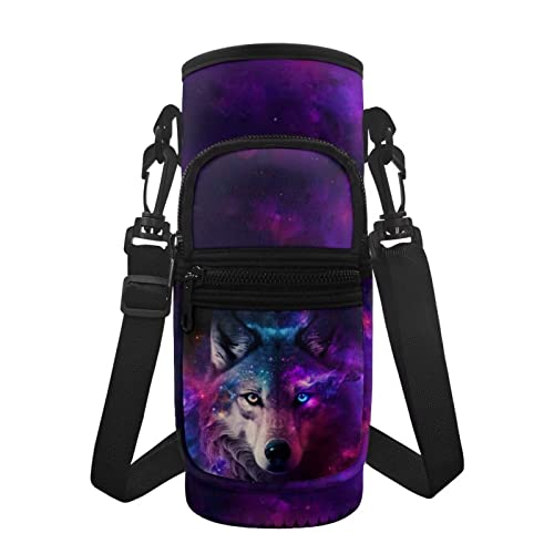 Showudesigns Galaxy Wolf Wasserflaschenhalter für Herren und Jungen, Wasserflaschenhalter mit Gurt, Wasserflaschenhülle, 473 ml, 680 ml, 907 ml, Sportschlingen, Wanderrucksack, Wasserflaschenbeutel, von Showudesigns