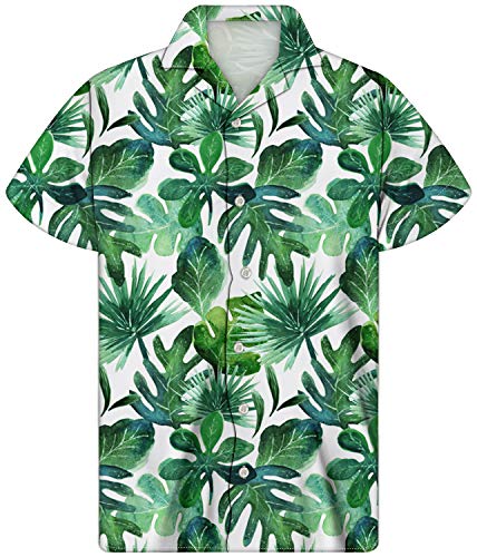 Showudesigns Hawaii-Hemden für Herren, kurzärmelig, Strand, Aloha-Shirt, Knopfleiste, lässiges Oberteil Gr. M, Blätter von Showudesigns