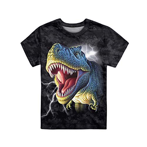 Showudesigns Jungen Mädchen T-Shirts Rundhalsausschnitt Kurzarm Tops Tees Shirt Kinder Sommer T-Shirt 3t-16t Gr. 5-6 Jahre, Dinosaurier 3D von Showudesigns