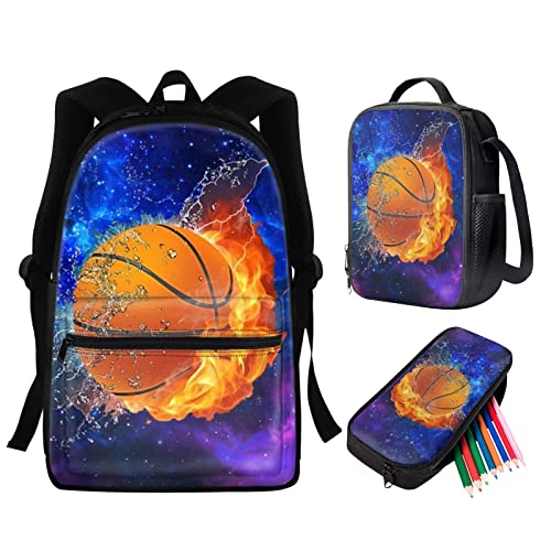 Showudesigns Jungen Schultasche und Lunchbox Federmäppchen 3 in 1, Basketball Galaxy, Einheitsgröße von Showudesigns
