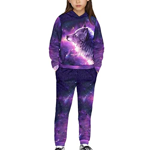 Showudesigns Kinder Mädchen Trainingsanzug Hoodies und Jogginghose Set Langarm Pullover Hose, wolf, 10-11 Jahre von Showudesigns