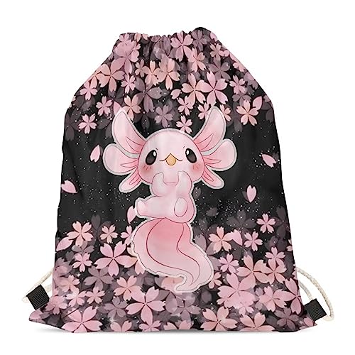 Showudesigns Kinder Outdoor Sport Fitnessstudio Kordelzug Rucksack Tier Dinosaurier Print, Axolotl Flower, Einheitsgröße, Tier von Showudesigns