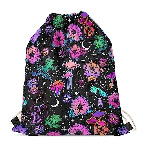 Showudesigns Kinder Outdoor Sport Fitnessstudio Kordelzug Rucksack Tier Dinosaurier Print, Blumenpilz, Einheitsgröße, Tier von Showudesigns