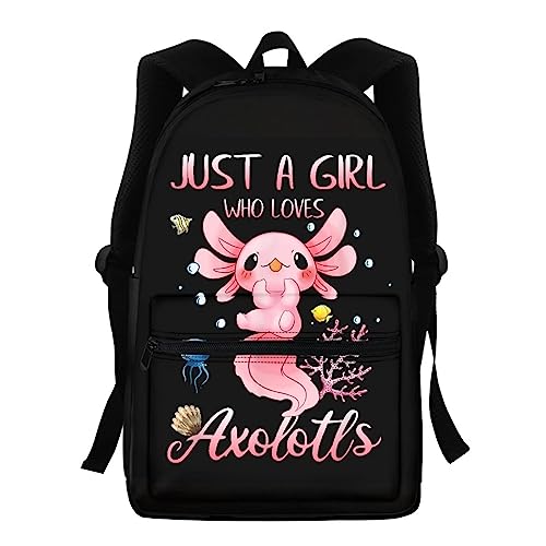 Showudesigns Kinder Rucksack High School Mädchen Jungen Tierdruck Kinder Schultasche Packs Teenager College Büchertasche Wasserabweisend Unisex Casual Reise Daypack Blau, Axolotl Design, Einheitsgröße von Showudesigns