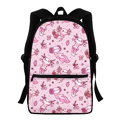 Showudesigns Kinder Rucksack High School Mädchen Jungen Tierdruck Kinder Schultasche Packs Teenager College Büchertasche Wasserabweisend Unisex Casual Reise Daypack Blau, Blume Axolotl, Einheitsgröße von Showudesigns