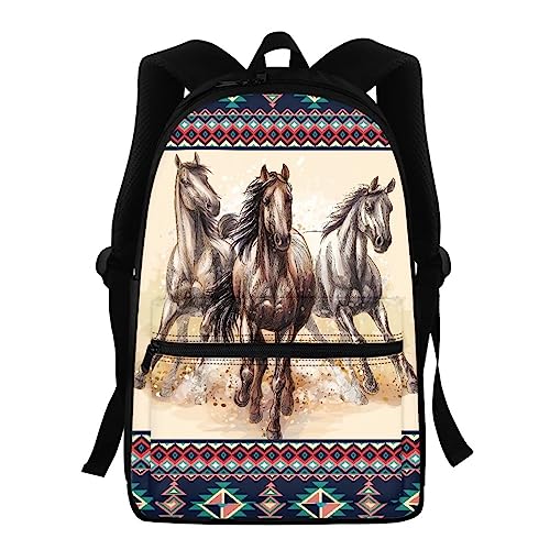 Showudesigns Kinder Rucksack High School Mädchen Jungen Tierdruck Kinder Schultasche Packs Teenager College Büchertasche Wasserabweisend Unisex Casual Reise Daypack Blau, Boho Pferd, Einheitsgröße von Showudesigns