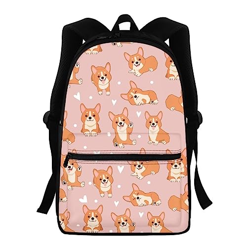 Showudesigns Kinder Rucksack High School Mädchen Jungen Tierdruck Kinder Schultasche Packs Teenager College Büchertasche Wasserabweisend Unisex Casual Reise Daypack Blau, Corgi Dog, Einheitsgröße von Showudesigns