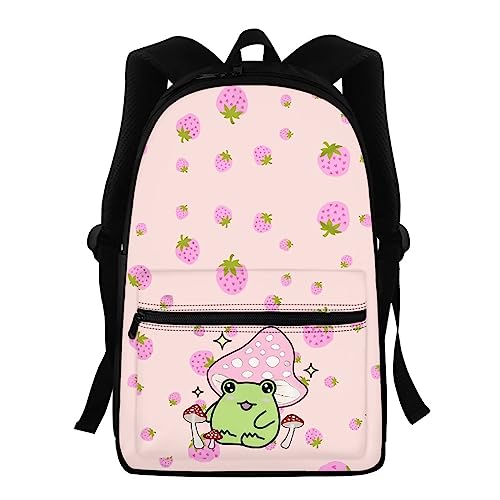 Showudesigns Kinder Rucksack High School Mädchen Jungen Tierdruck Kinder Schultasche Packs Teenager College Büchertasche Wasserabweisend Unisex Casual Reise Daypack Blau, Frosch Pilz Erdbeere, Einheitsgröße von Showudesigns