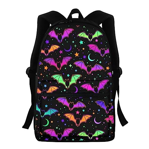 Showudesigns Kinder Rucksack High School Mädchen Jungen Tierdruck Kinder Schultasche Packs Teenager College Büchertasche Wasserabweisend Unisex Casual Reise Daypack Blau, Galaxie-Fledermaus-Design, Einheitsgröße von Showudesigns