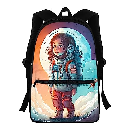 Showudesigns Kinder Rucksack High School Mädchen Jungen Tierdruck Kinder Schultasche Packs Teenager College Büchertasche Wasserabweisend Unisex Casual Reise Daypack Blau, Niedlicher Astronaut, Einheitsgröße von Showudesigns