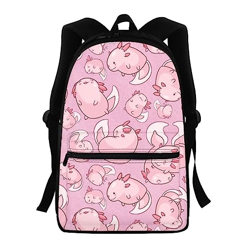 Showudesigns Kinder Rucksack High School Mädchen Jungen Tierdruck Kinder Schultasche Packs Teenager College Büchertasche Wasserabweisend Unisex Casual Reise Daypack Blau, Niedliches Axolotl, Einheitsgröße von Showudesigns