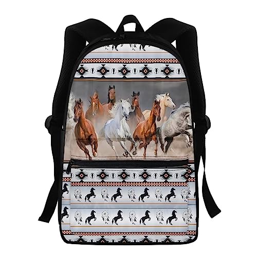 Showudesigns Kinder Rucksack High School Mädchen Jungen Tierdruck Kinder Schultasche Packs Teenager College Büchertasche Wasserabweisend Unisex Casual Reise Daypack Blau, Pferd Tribal, Einheitsgröße von Showudesigns