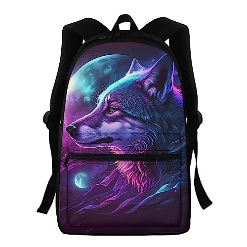 Showudesigns Kinder-Rucksack für Schule, Mädchen, niedlicher Hund, Büchertasche, Grundschüler, Schultasche, Rucksack, Reise, Tagesrucksack, Cool Galaxy Wolf Moon, Einheitsgröße von Showudesigns