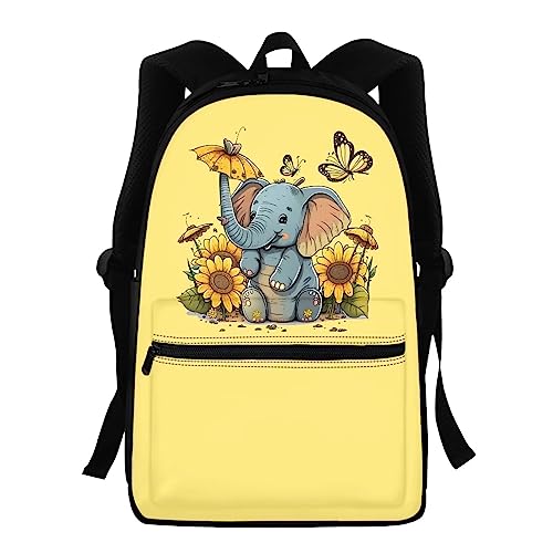 Showudesigns Kinder-Rucksack für Schule, Mädchen, niedlicher Hund, Büchertasche, Grundschüler, Schultasche, Rucksack, Reise, Tagesrucksack, Elefant Sonnenblume, Einheitsgröße von Showudesigns