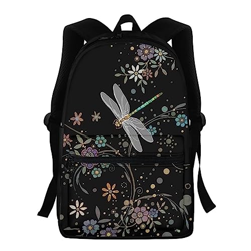 Showudesigns Kinder-Rucksack für Schule, Mädchen, niedlicher Hund, Büchertasche, Grundschüler, Schultasche, Rucksack, Reise, Tagesrucksack, Libellen-Blume, Einheitsgröße von Showudesigns