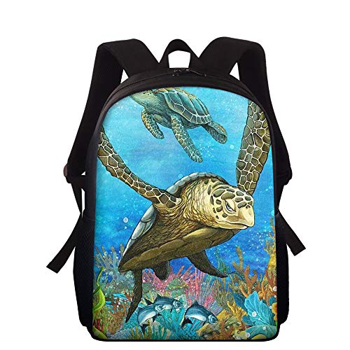 Showudesigns Kinder Rucksack mit Wasserflaschenhalter Mädchen Schultasche Vorschule Kindergarten Büchertasche Jungen, Meeresschildkröte Ozean, Einheitsgröße, Kinderrucksack von Showudesigns