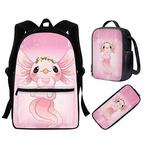 Showudesigns Kinder Schulranzen Set Kinder Rucksack mit Lunchbox Federmäppchen, Axolotl, Einheitsgröße von Showudesigns