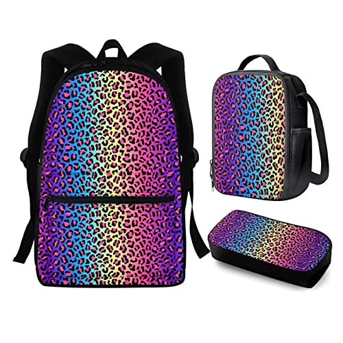 Showudesigns Kinder Schulranzen Set Kinder Rucksack mit Lunchbox Federmäppchen, leopard, Einheitsgröße von Showudesigns