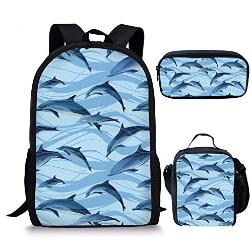 Showudesigns Kinder-Schulrucksack-Set mit Lunchtasche für Jungen und Mädchen, elementare Büchertasche, Delfin, Einheitsgröße, Kinderrucksack Showudesigns Kinder-Schulrucksack-Set mit Lunchtasche für Jungen und Mädchen, elementare Büchertasche, Delfin, Einheitsgröße, Kinderrucksack von Showudesigns