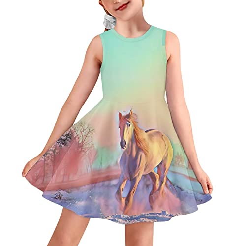 Showudesigns Kleider für Baby Mädchen Kinder Kleid Midi Kleider Sommerkleid, pferd, 5-6 Jahre von Showudesigns