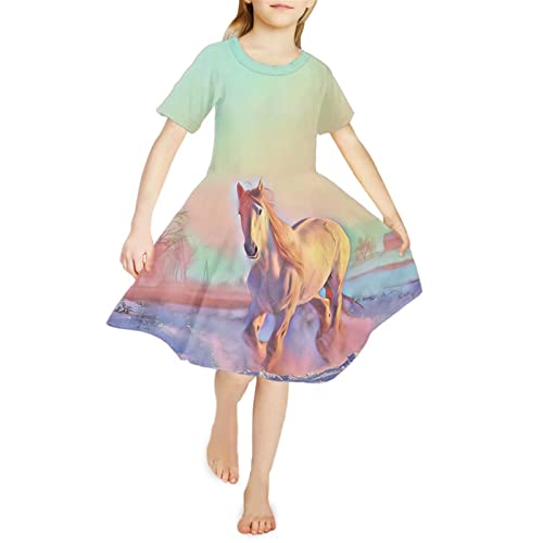 Showudesigns Kleider für Mädchen 4-14 Jahre Casual Playwear Kleid Knielang, Ein Pferd, 8 Jahre von Showudesigns