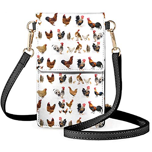 Showudesigns Kleine Handy-Geldbörse mit Touchscreen-Fenster, Leder, Crossbody-Tasche mit Riemen, Huhn, Einheitsgröße von Showudesigns