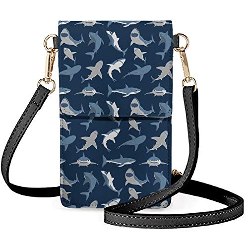 Showudesigns Kleine Handytasche mit Touchscreen-Fenster aus Leder, Crossbody-Tasche mit Riemen, hai, Einheitsgröße von Showudesigns