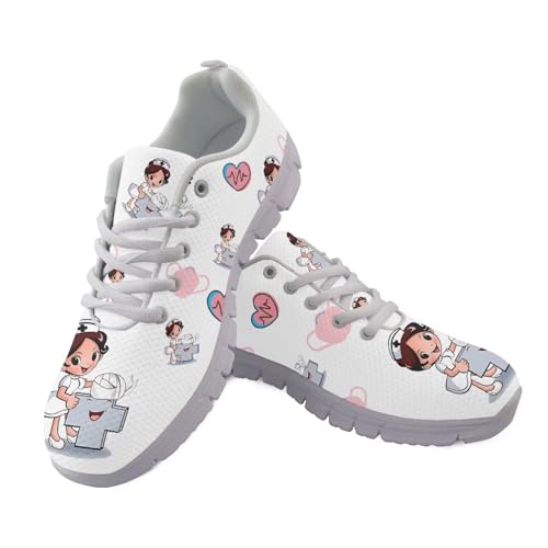 Showudesigns Krankenschwester Schuhe Damen Bequeme Damenschuhe Süße Schuhe Schnürer Sneakers Fitnessschuhe Tennisschuhe Wanderschuhe Nurse Sneaker EU 42 Weiß von Showudesigns