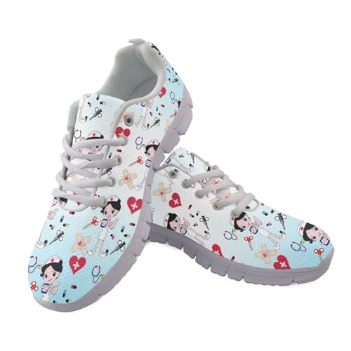 Showudesigns Krankenschwester Schuhe Damen Laufschuhe Schuhe Sportschuhe Sneaker Atmungsaktiv Turnschuhe Schnürer Laufschuhe Bequem Gym Flats 40 Blau von Showudesigns