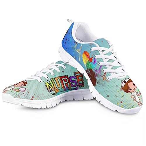 Showudesigns Krankenschwester Schuhe Damen Süße Schuhe Schnürer Sneakers Fitnessschuhe Tennisschuhe Wanderschuhe Leichtathletikschuhe Nurse Sneaker Blau EU 39 von Showudesigns