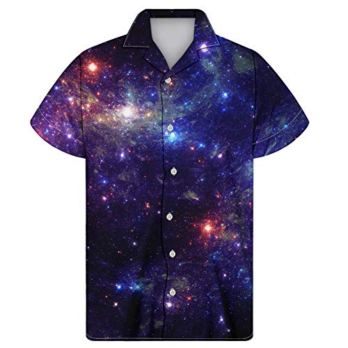 Showudesigns Lässige knöpfbare kurzärmelige Hawaii-Hemden für Herren Aloha Beach Top 2XS-4XL Gr. L, Galaxy Space von Showudesigns