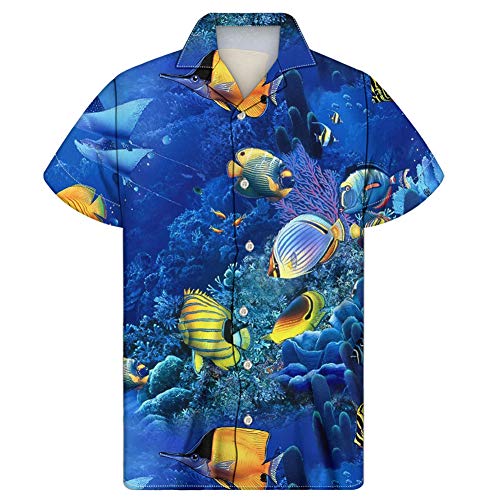 Showudesigns Lässige knöpfbare kurzärmelige Hawaii-Hemden für Herren Aloha Beach Top 2XS-4XL Gr. XX-Small, fisch von Showudesigns