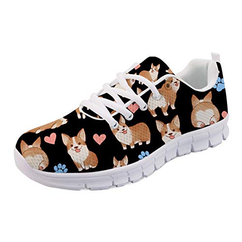 Showudesigns Laufschuhe Damen Mode Sneakers Outdoor Walking Schuhe, Corgi Schwarz, 38 EU von Showudesigns