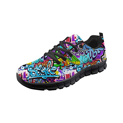 Showudesigns Laufschuhe für Damen Teen Mädchen Outdoor Walking Schuhe Jogging Flats Schwarz, - Graffiti - Größe: 37 EU von Showudesigns