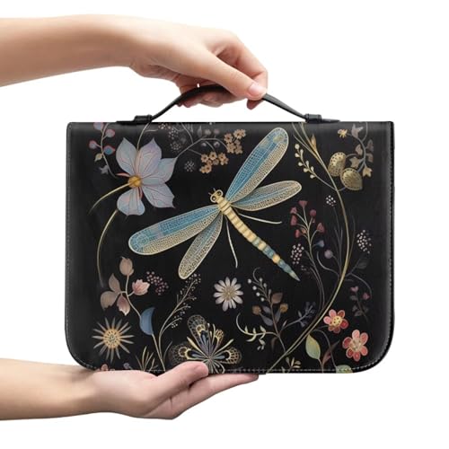 Showudesigns Libellen-Bibelhülle für Damen, XL-Größe, leicht, Bibelhalter-Taschen mit Aufbewahrungstaschen, Stiftschlitzen, Tragetasche, Blumenbuchhüllen, Schwarz von Showudesigns