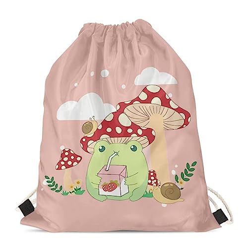 Showudesigns Lustiger Tier-Design Rucksack mit Kordelzug für Erwachsene und Kinder auf Reisen, Froschpilz, Einheitsgröße, Tier von Showudesigns