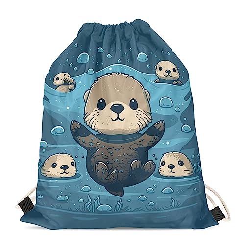 Showudesigns Lustiger Tier-Design Rucksack mit Kordelzug für Erwachsene und Kinder auf Reisen, Süßer Seeotter, Einheitsgröße, Tier von Showudesigns