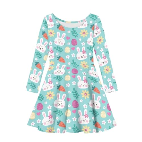 Showudesigns Mädchen Kleider 3-16 Jahre Langarm Kleid Twirly Stretch A-Linie Kleid, Osterhase, 11-12 Jahre von Showudesigns