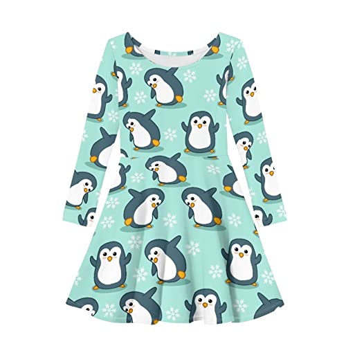 Showudesigns Mädchen Kleider 3-16 Jahre Langarm Kleid Twirly Stretch A-Linie Kleid, pinguin, 3-4 Jahre von Showudesigns