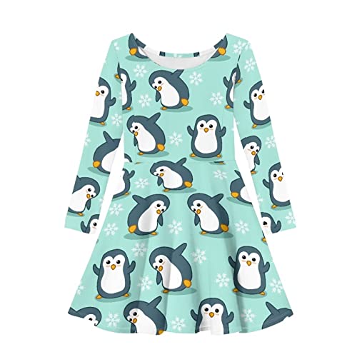 Showudesigns Mädchen Kleider 3-16 Jahre Langarm Kleid Twirly Stretch A-Linie Kleid, pinguin, 7-8 Jahre von Showudesigns